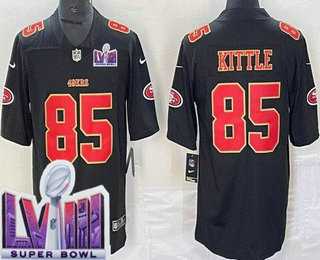 Mens San Francisco 49ers #85 George Kittle Limited Black Fashion LVIII Super Bowl Vapor Jersey Dzhi